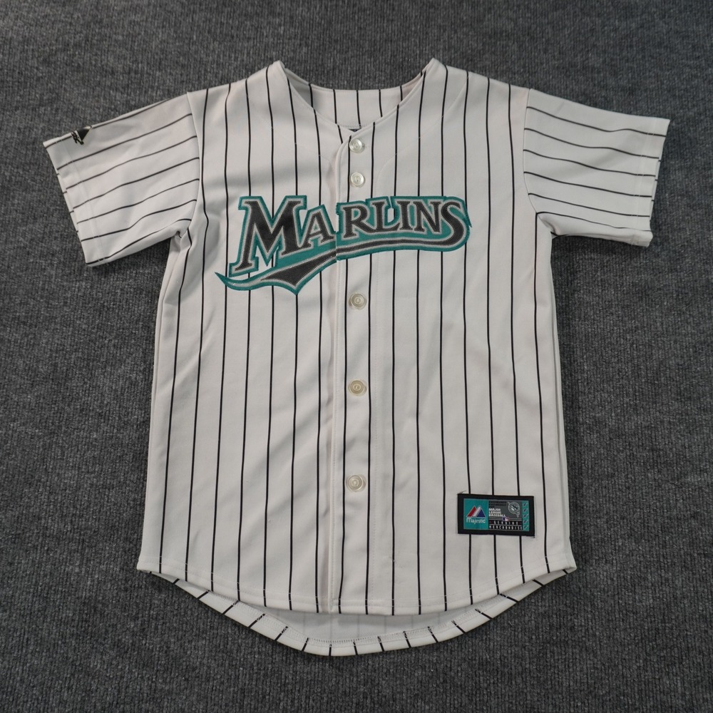 Majestic Florida Marlins Ramirez Baseball Jersey Kids Medium White Pinstripe 2
